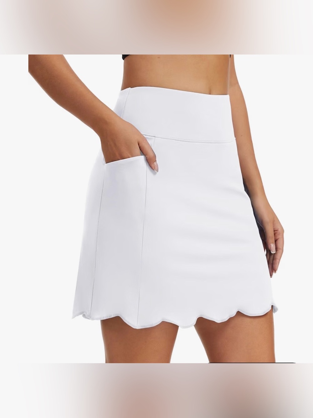 NWOT•M Moteepi  18” Women’s White Scalloped Hem Athletic Skort•Size Large•
